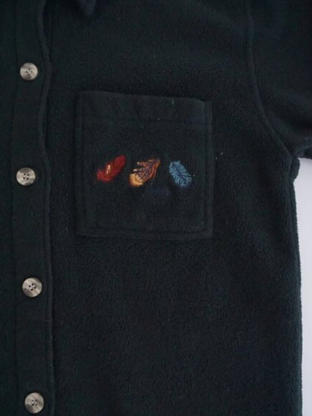 Vintage '90S Cherokee Hunter Green Embroidered Feathers Button Up Shacket S - Picture 7 of 10